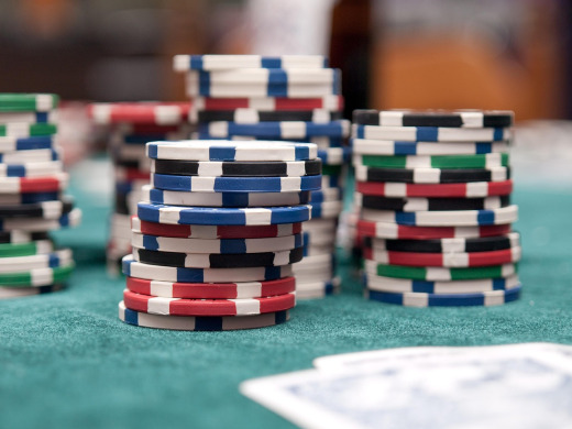 poker chips stack green felt